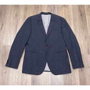 Hugo Boss Blazer Mens 42R Blue Micro Check Wool Blend Sport Coat Jacket